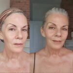 Pureday Delt billede af en ældre kvinde før og efter brug af Gradual Tan 150ml. Til venstre er hendes ansigt blottet, og til højre fremstår hun med subtil makeup, der fremhæver hendes træk og forstærker hendes velvære.