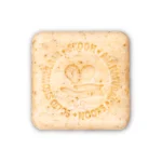 Pureday En Skoon Solid Shower bar "Nourishing into the Deep" med afrundede hjørner, der viser et præget logo med to svaner, der danner et hjerte, og hollandsk tekst rundt om kanterne, der fremhæver "økologi.
