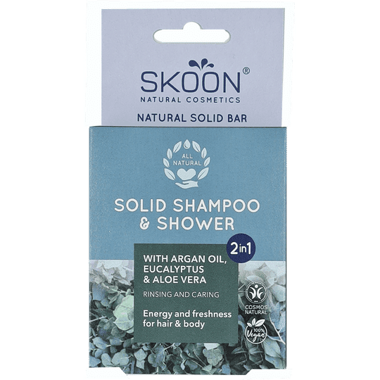 Skoon Solid shampoo & Shower bar 2 i 1 Energy and Freshness giver naturlig pleje og velvære til håret.